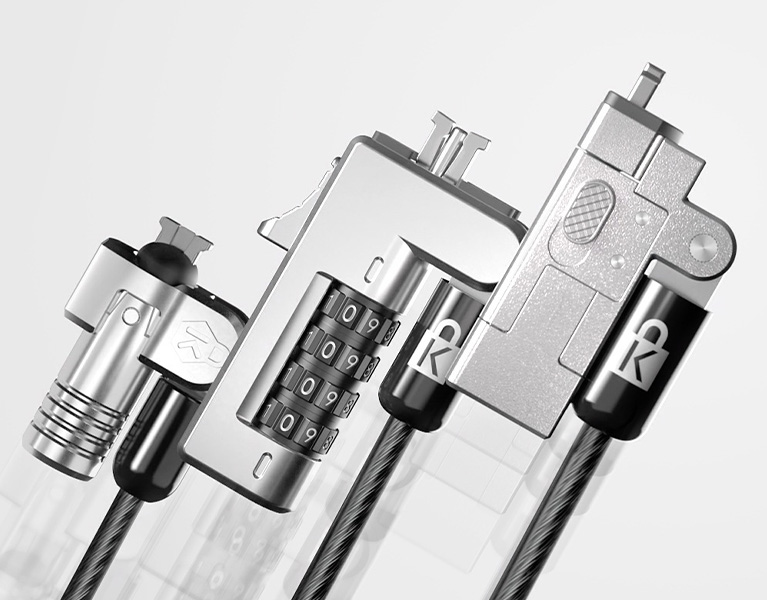 Closeup of three Kensington Nano Saver locks