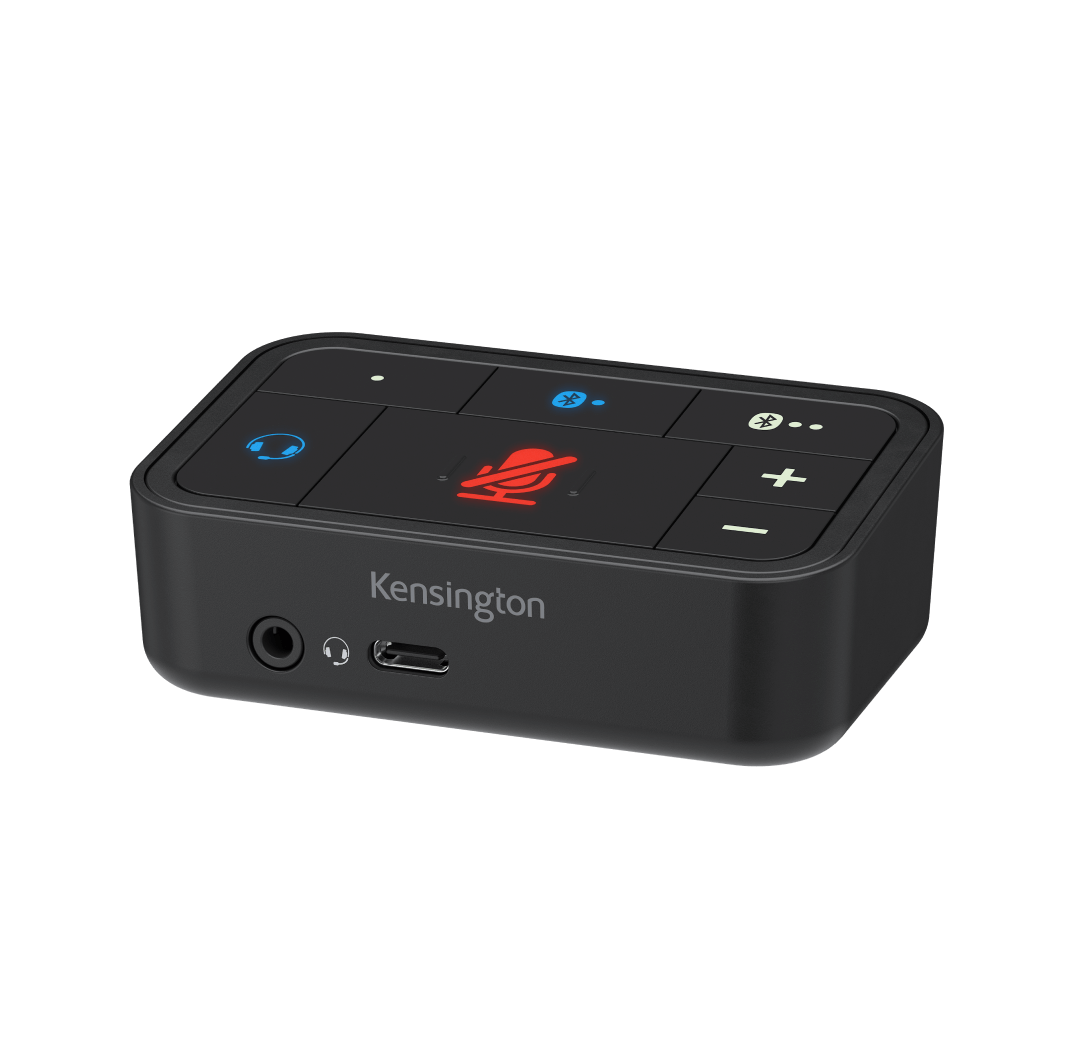 Kensington Universal 3-in-1 Pro Audio Headset Switch mit Stummschaltung aller Mikrofone (Stummschalttaste leuchtet rot)
                                