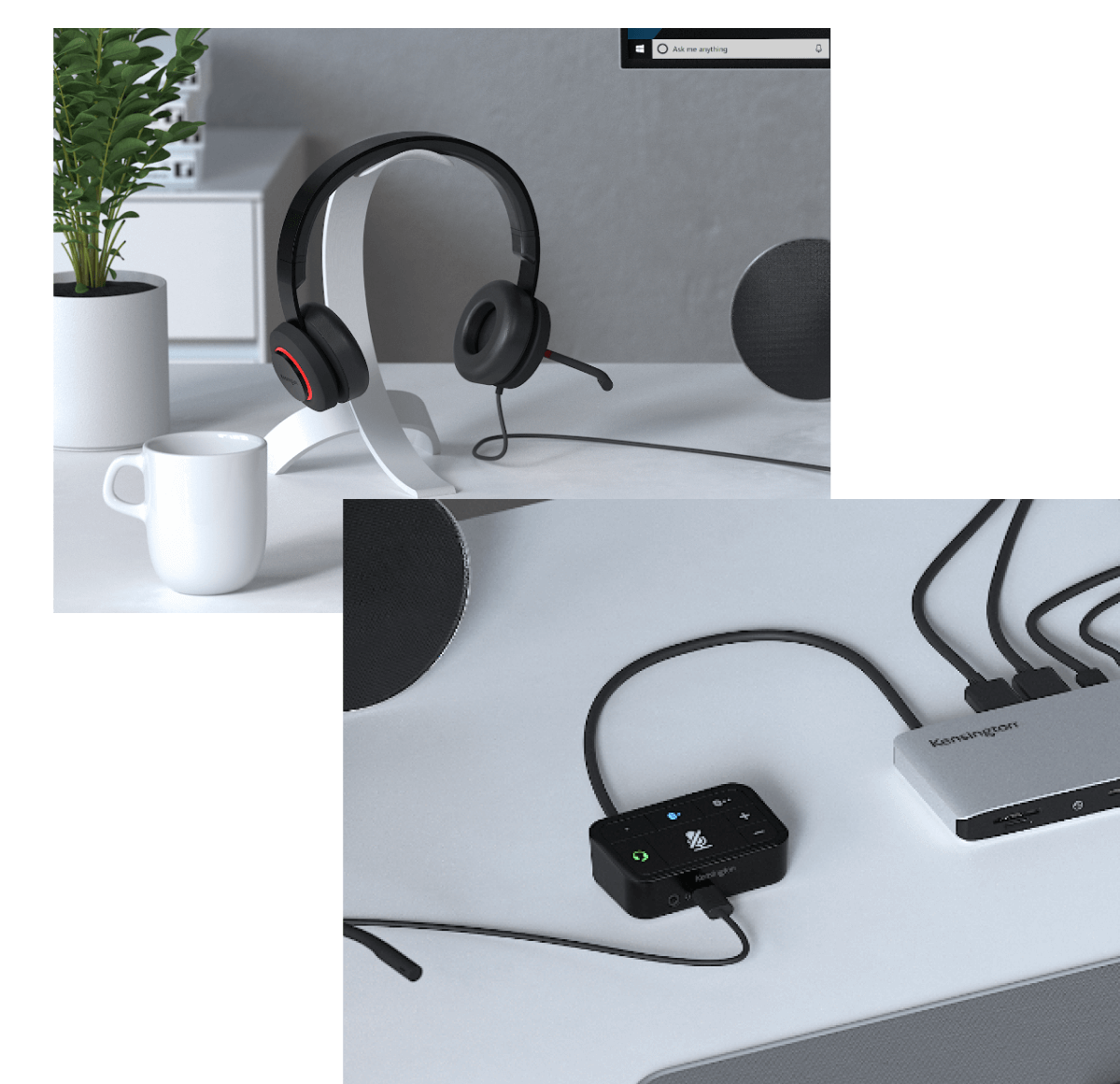 Kensington H2000 Headset and Audio Switch on desk