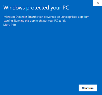 Windows protected your PC message.