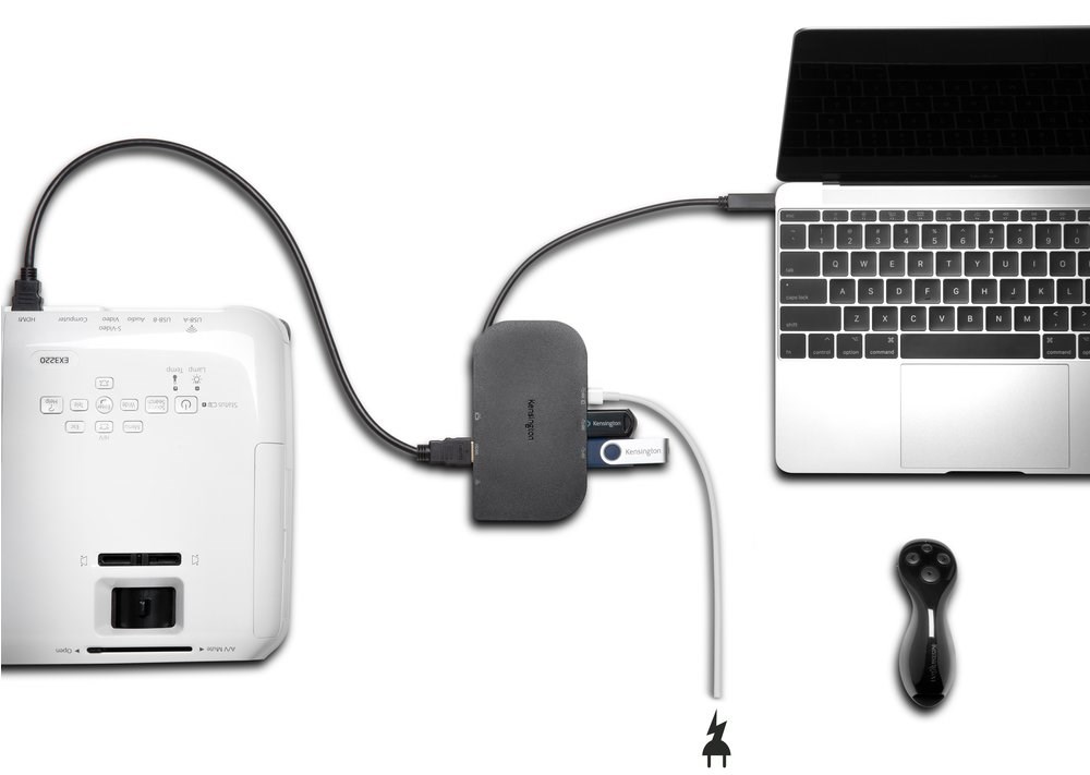 Laptop connected to a projector with a docking station