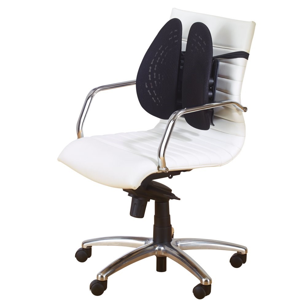 A Kensington SmartFit® Conform Back Rest attached to a desk chair