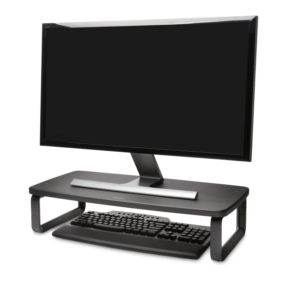 A large monitor sitting on a Kensington monitor stand