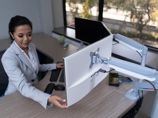 AnthroDesk Single Monitor Arm Mount with Fully Adjustable Tilt/Swivel/Rotate Ability for Screens up to 32