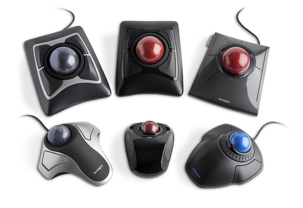 Six different versions of the Kensington trackball mouse