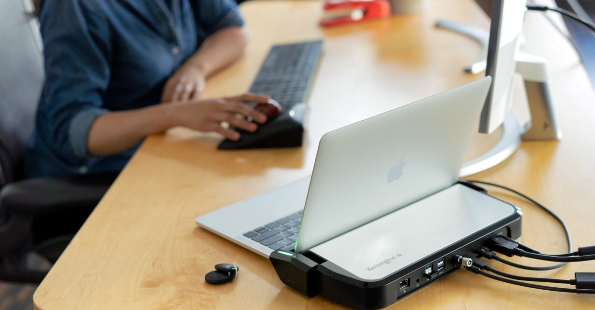 Laptop connected to a Kensington locking station
