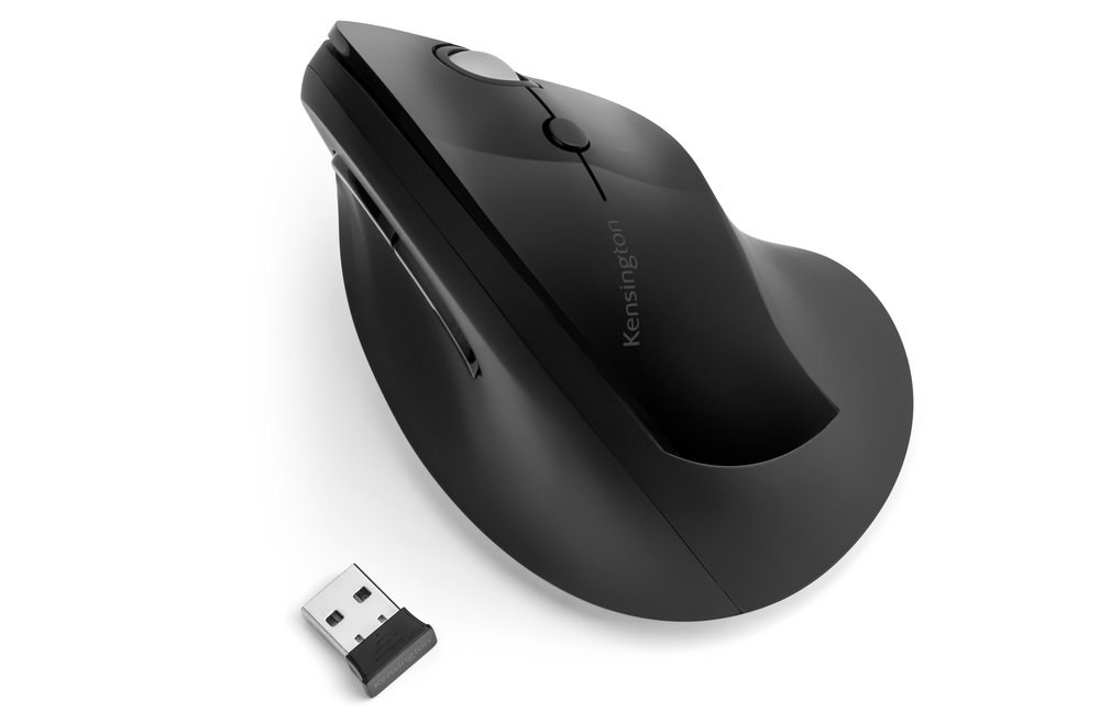 A Kensington all-black Pro Fit® Ergo Vertical Wireless Mouse