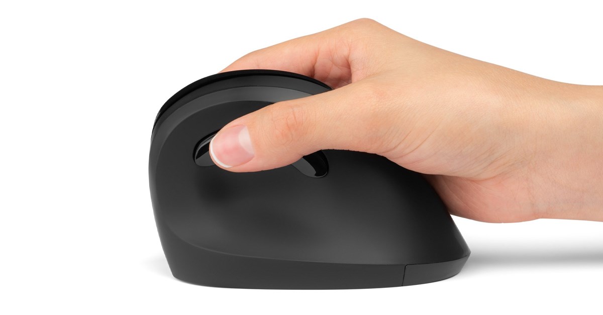 A Kensington Pro Fit® Ergo Vertical Wireless Mouse in black