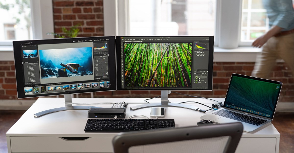 Dual monitor and laptop setup with a docking station