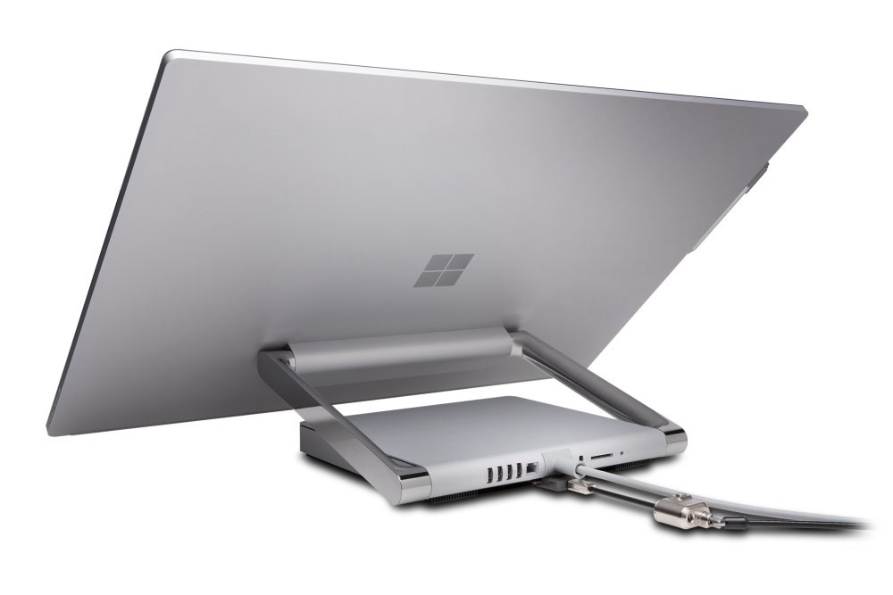 A Microsoft Surface tablet paired with a Keyed Cable Lock for Surface Pro and Surface Go