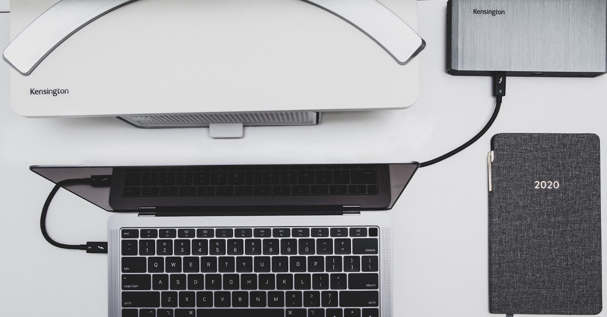 A laptop connected to a docking station