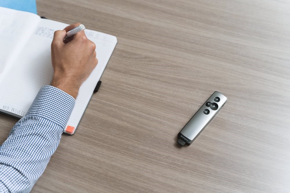 PowerPointer Presentation Remote with Virtual Laser on desk