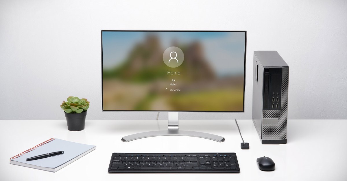 Desk showing Windows Hello and Kensington VeriMark Desktop