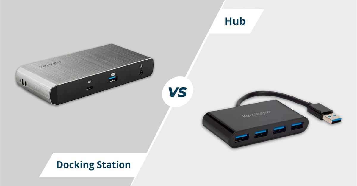 Dockingstation vs hub on grey background