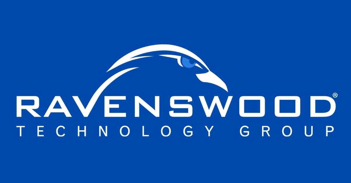 rAVENSWOOD tECHNOLOGY gROUP LOGO WITH BLUE BACKGROUND