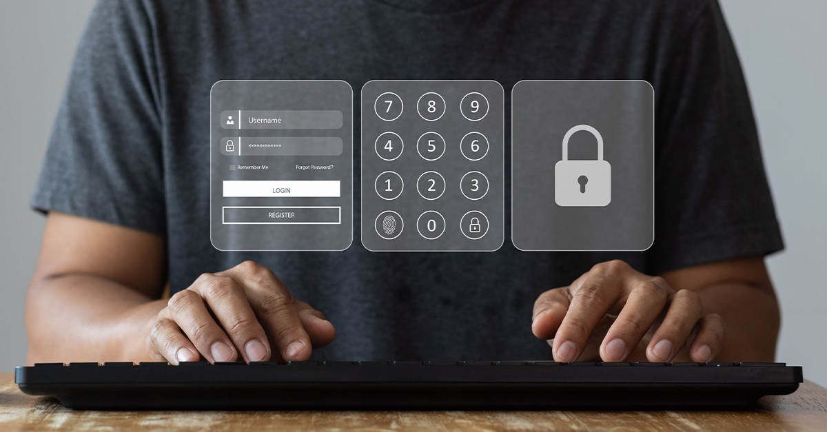 Seated person viewing examples of Multi Factor Authentication on a screen