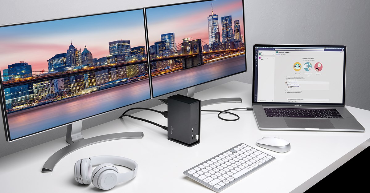 SD5560T Thunderbolt 3 Kensington dock connected to a MacBook Pro