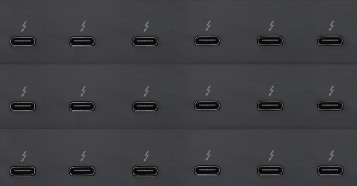 Multiple thunderbolt ports with a gray background.