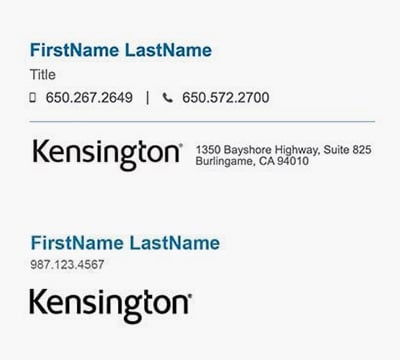 Example of Kensington email signature