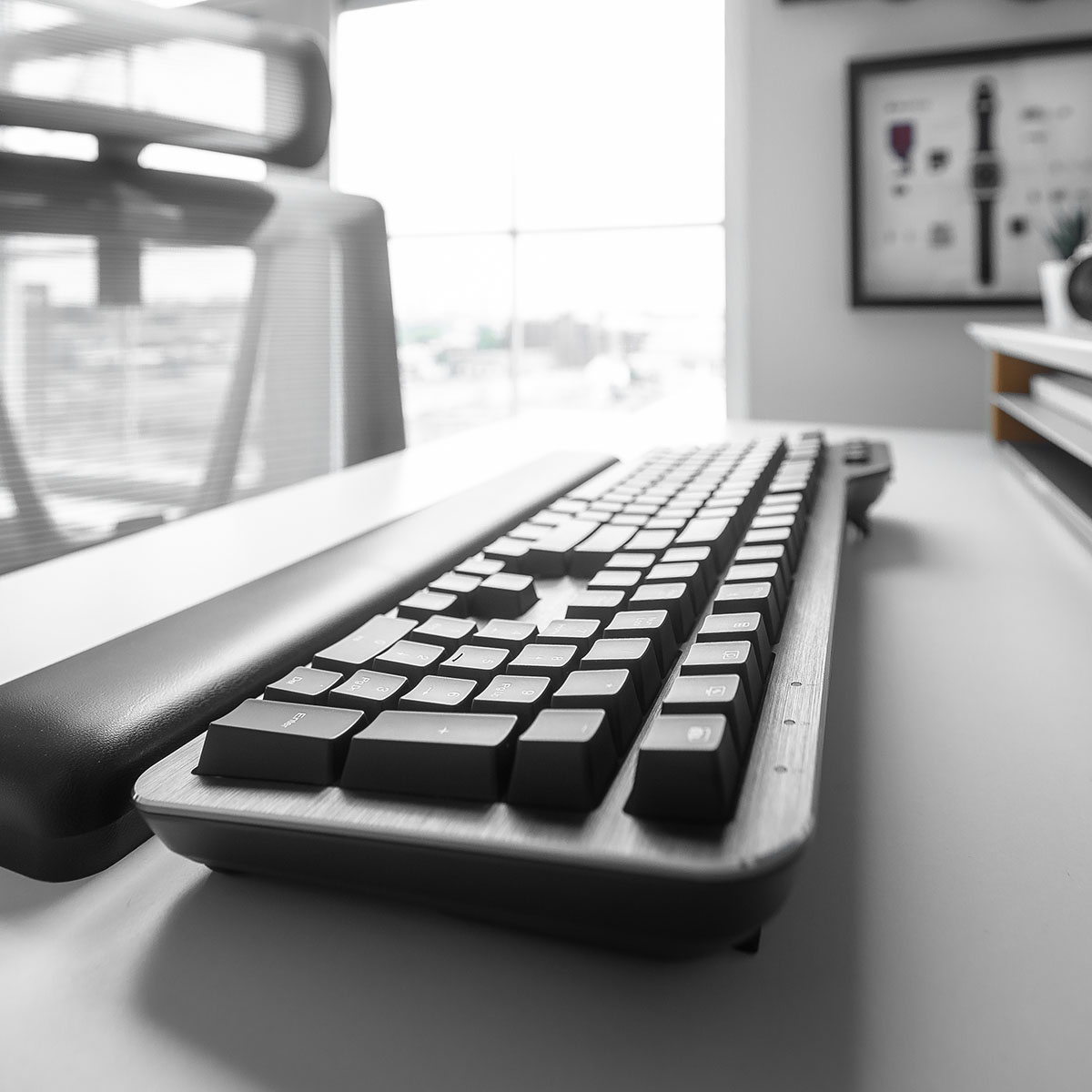 Closeup of Kensington Mechanical Keyboard on Cam DiCecca's desk