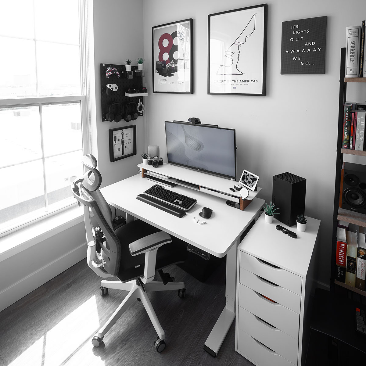 Full view of Cam DiCecca's home offise setup with a Kensington Mechanical Keyboard