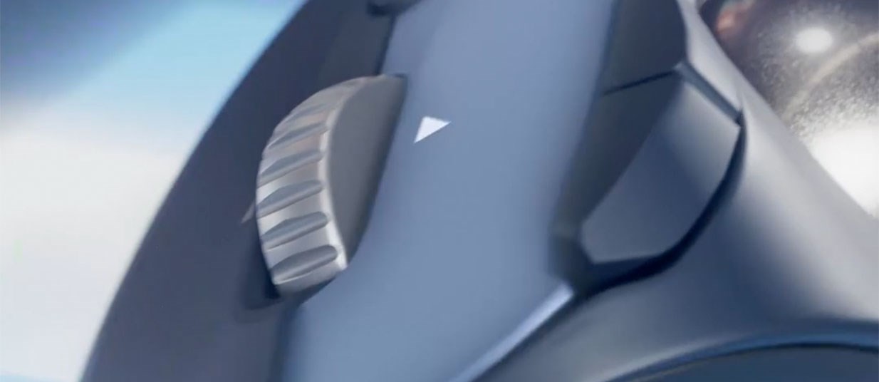 Close-up of a trackball with the focus on the scrolling ring.