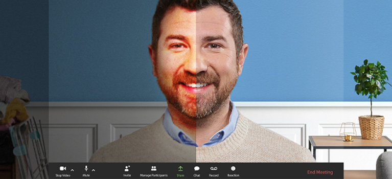 Side-by-side comparison of man on video call