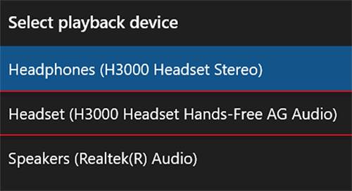 Select playback device Screenshot