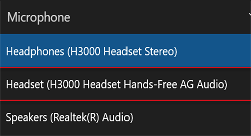 Schermata di selezione di H3000 come microfono