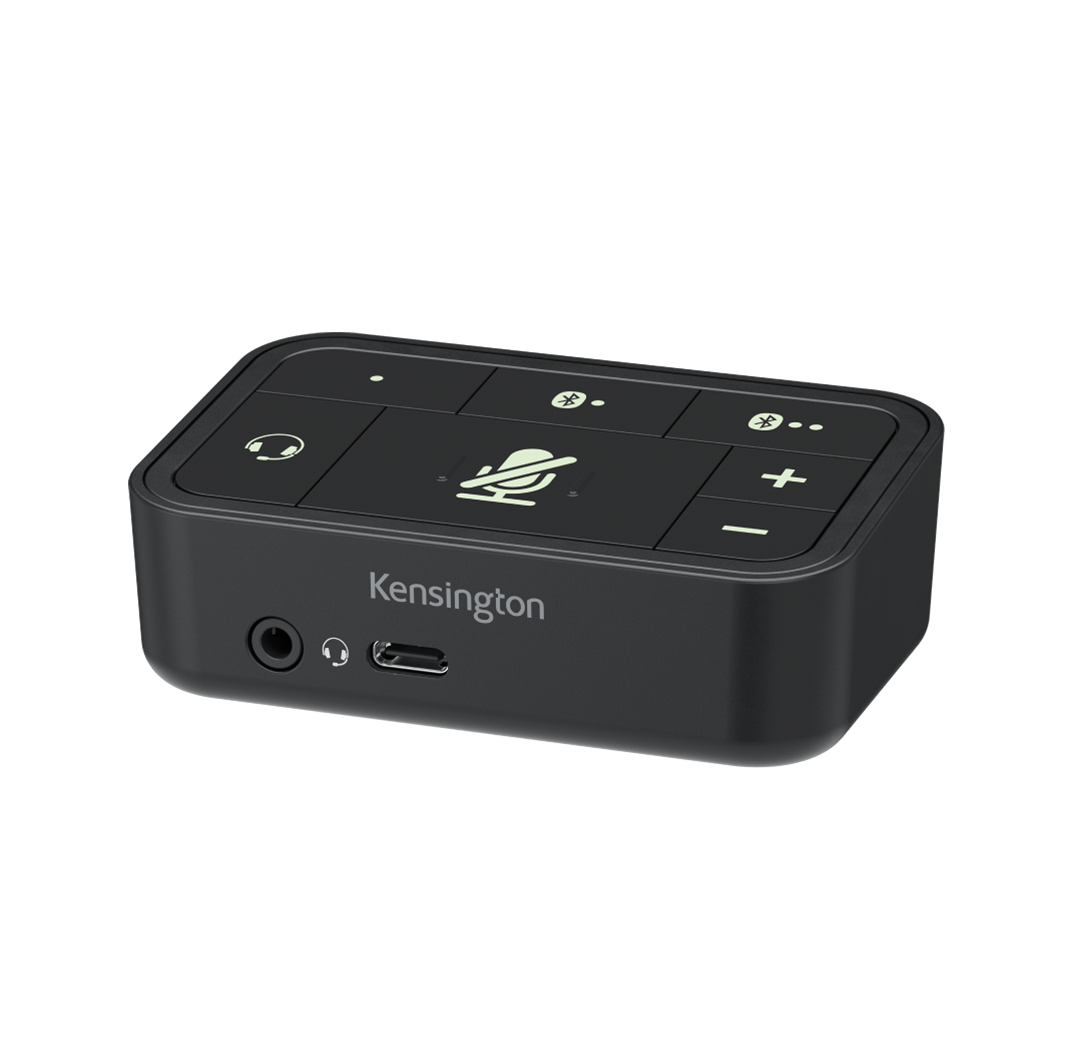 Close up top and front view of Kensington Universal 3-in-1 Pro Audio Headset Switch
                                