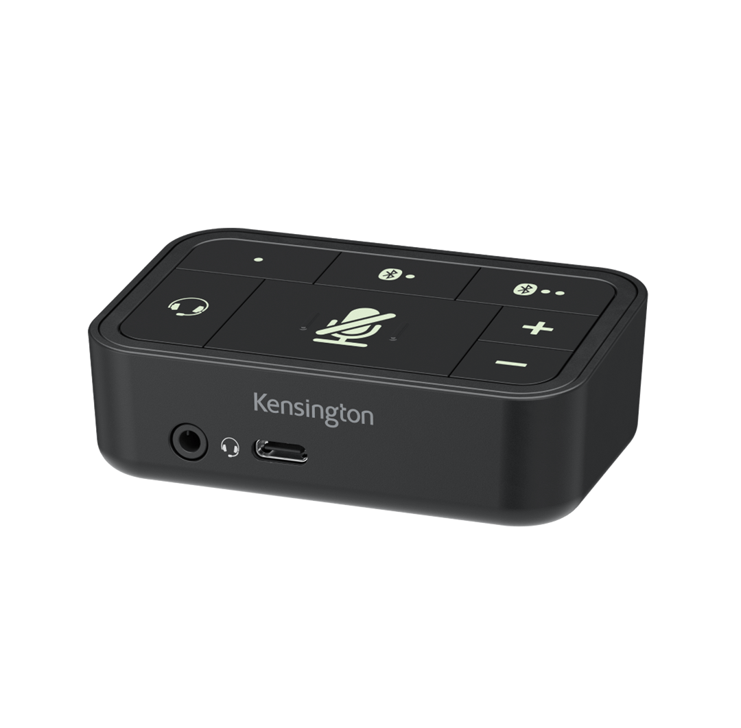 Close up top and front view of Kensington Universal 3-in-1 Pro Audio Headset Switch
                                