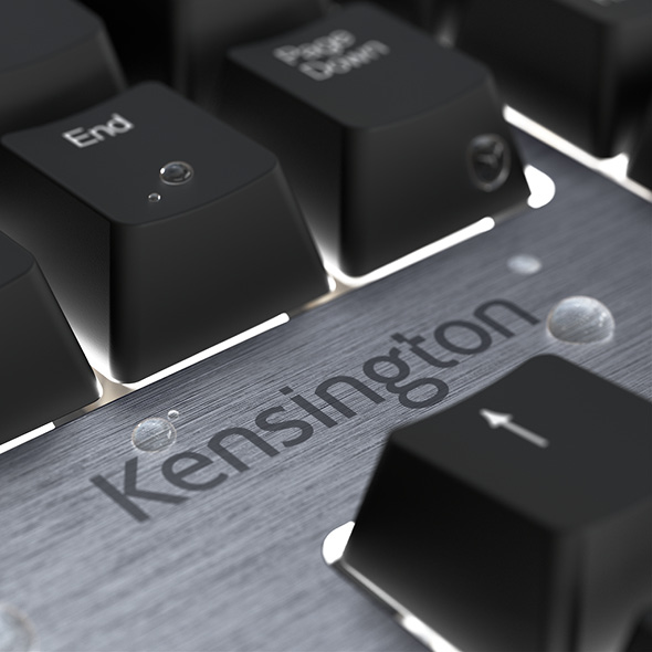 Closeup of the Kensington Mechanical Keyboard and water droplets