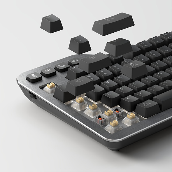 Kensington Mechanical Keyboard with keys being lifted up to show removable keys