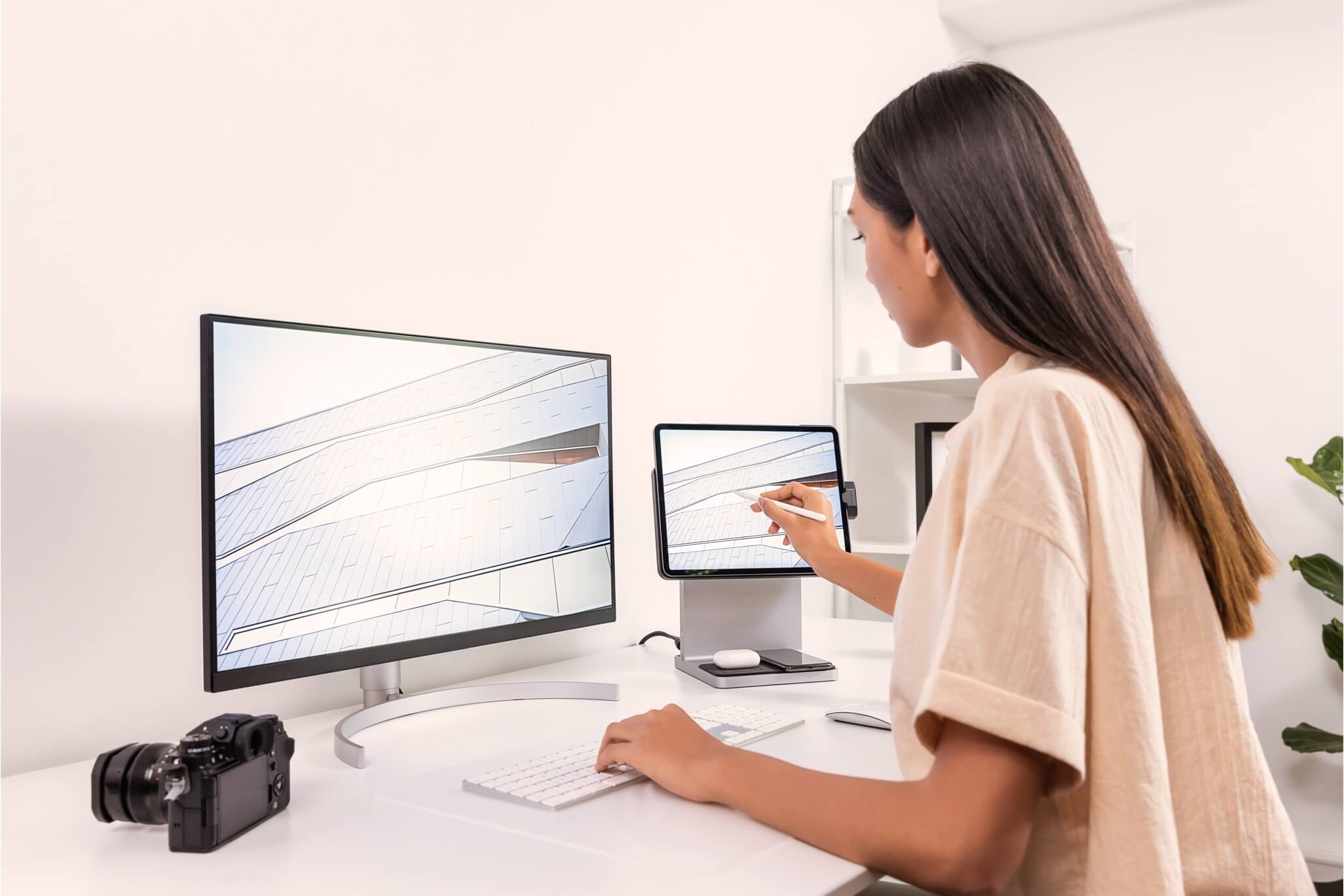 woman using StudioDock in home office