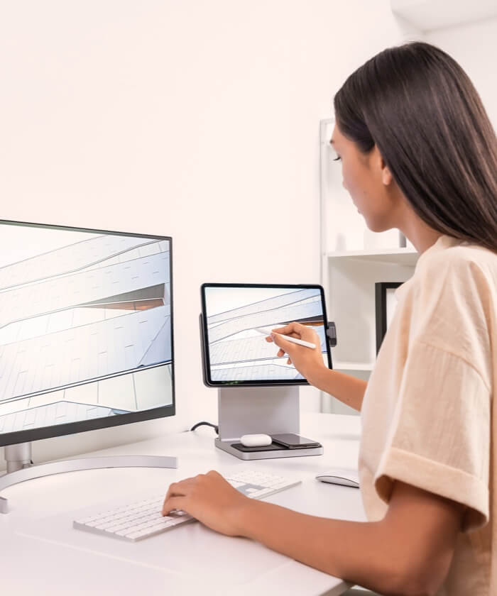 woman using StudioDock in home office small