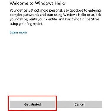 Enregistrement d'empreintes digitales Windows 10 étape 4