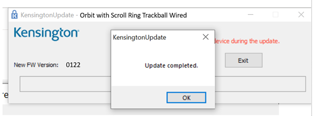 Pop up message notifying that the software has been updated