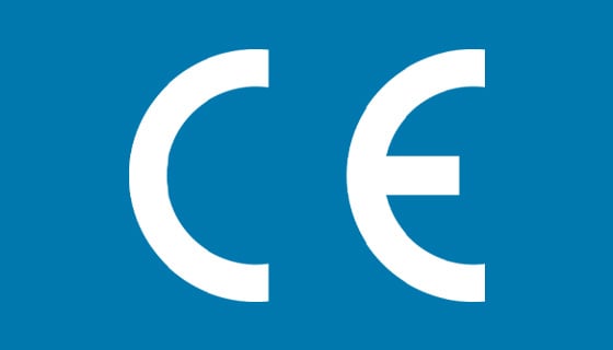 white EU Declaration of Conformity icon on blue background