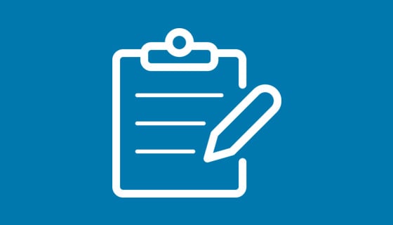white Product Registration icon on blue background