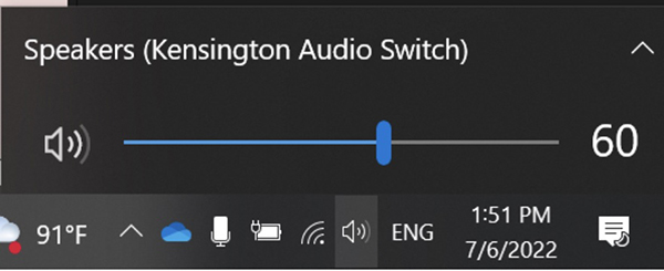 Screenshot of sound settings connected to the Audio Switch