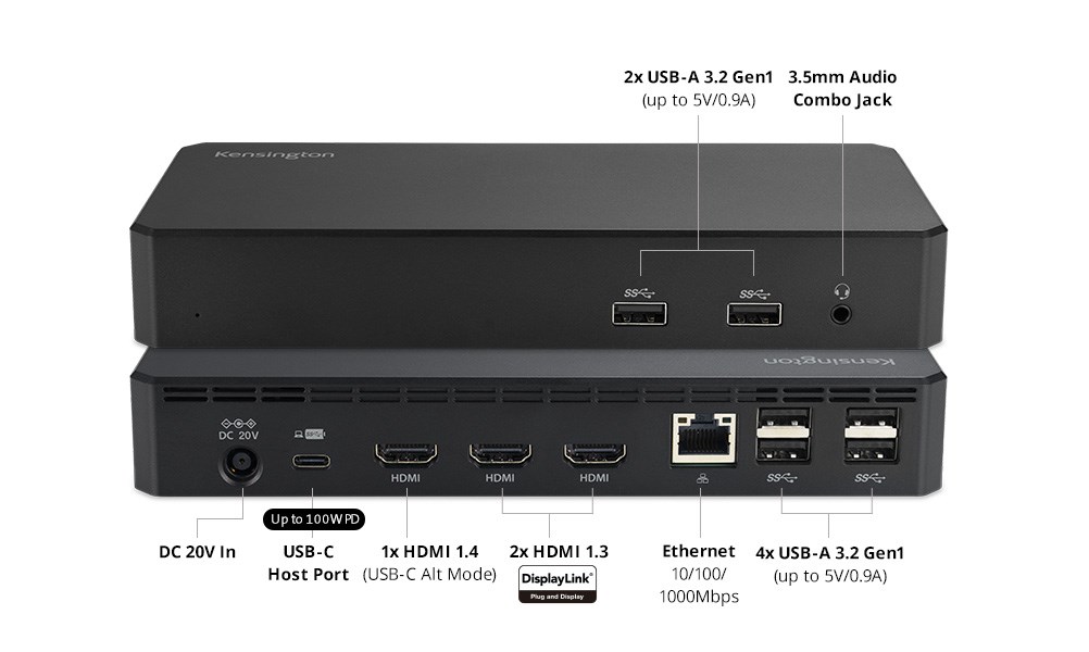 SD4760P docking station with USB, HDMI, Ethernet, and audio ports