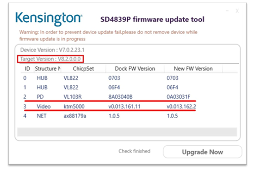 Firmware update tool versions.