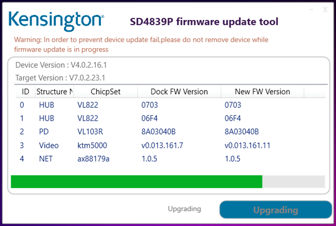 Captura de pantalla de la descarga de la actualización del firmware.