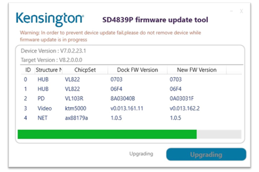 Screenshot van de firmware waarin de update wordt gedownload.