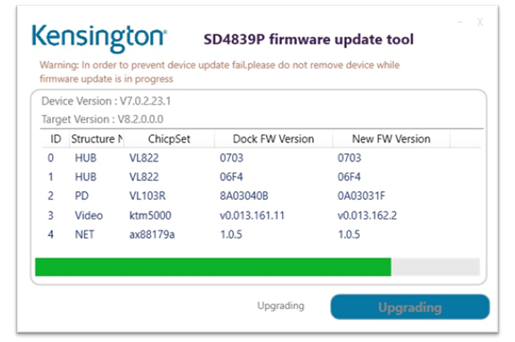 Capture d’écran du firmware lors du téléchargement de la mise à niveau.