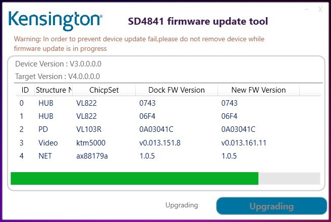 Capture d’écran du firmware lors du téléchargement de la mise à niveau.