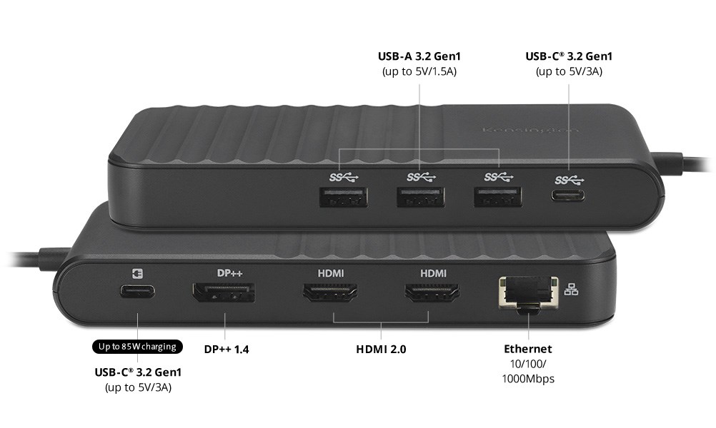 Two stacked UH1500P docking stations with USB, HDMI, DisplayPort, and Ethernet ports.