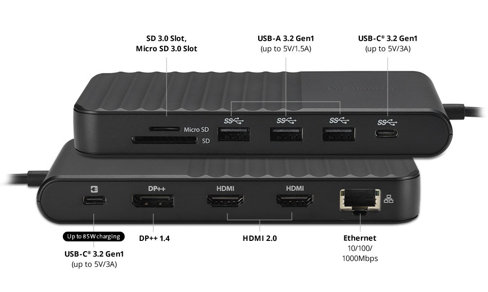 Two stacked UH1510P docking stations with USB, HDMI, DisplayPort, and Ethernet ports.