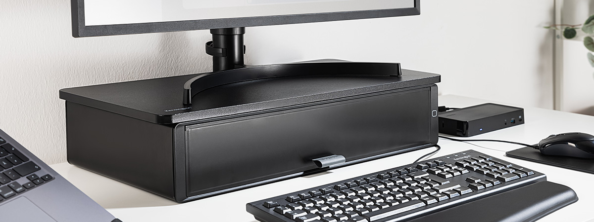 Kensington UVStand on desk with other Kensington products