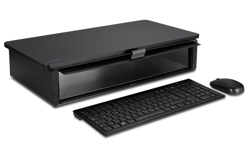 Kensington UVStand open with keyboard and mouse in front
